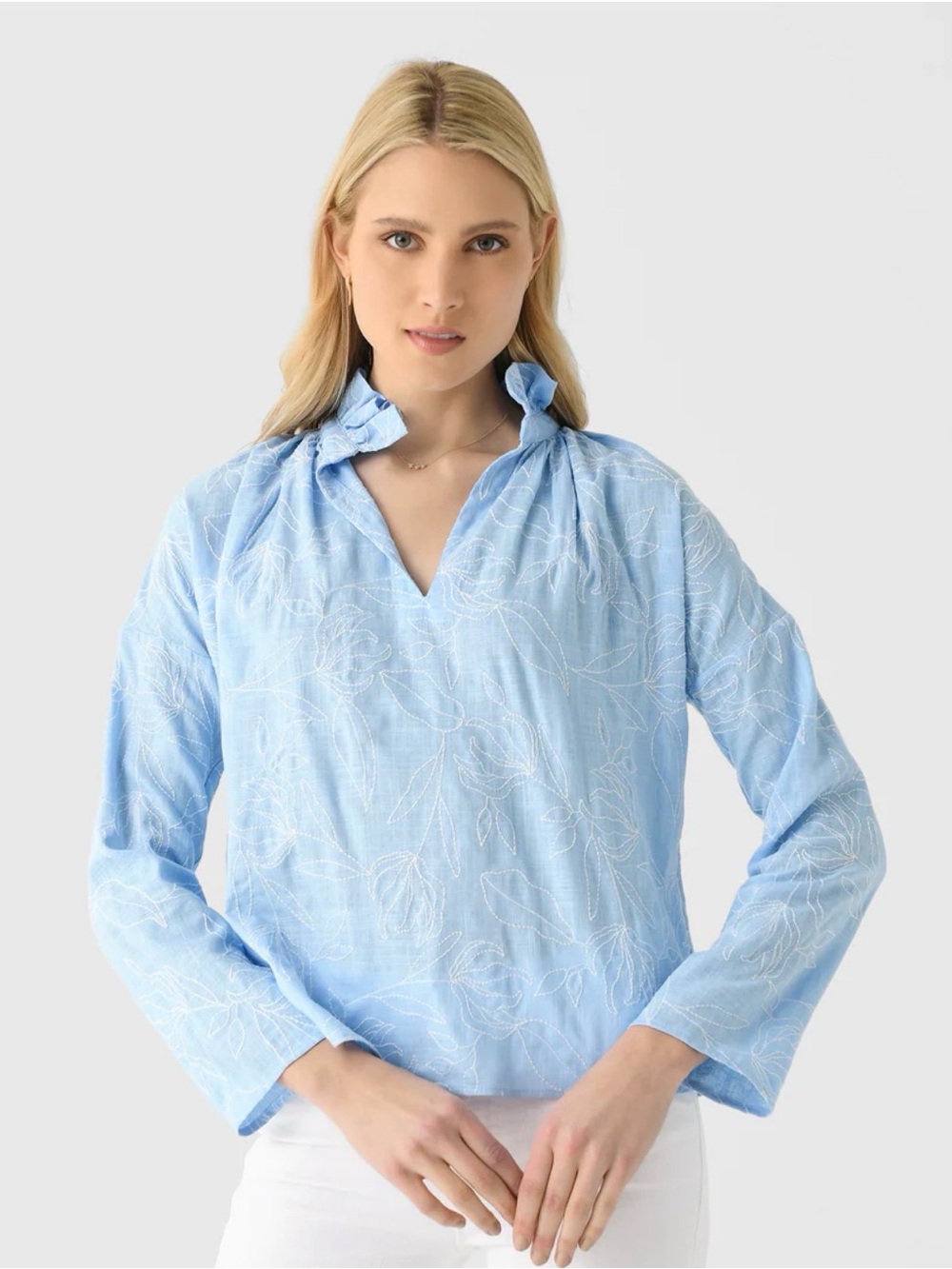 Never A Wallflower Vicki Top Blue Embroidery, Size Small